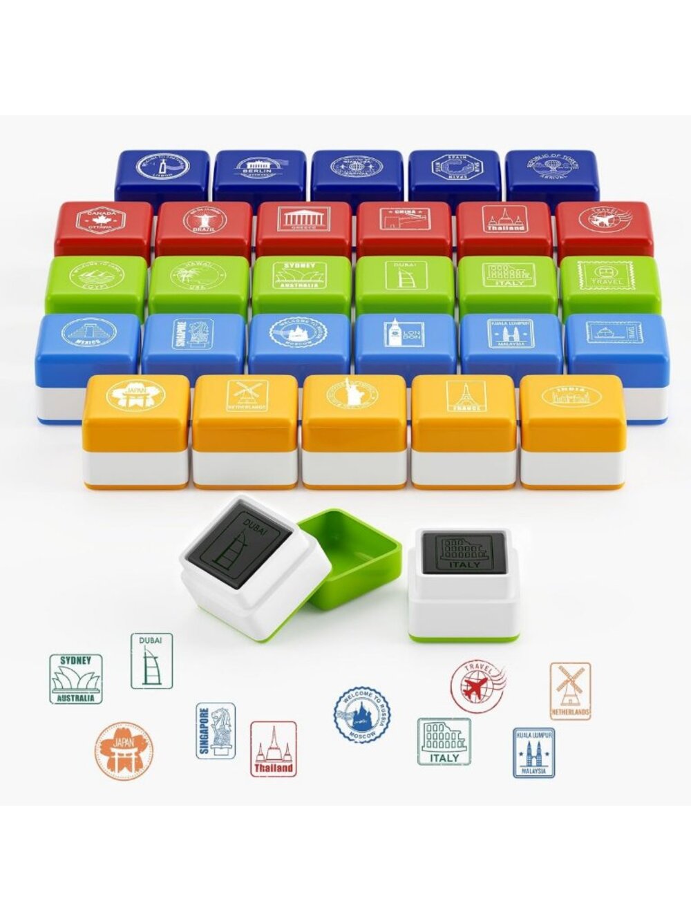 28 Pcs Kids Passport Stamps Set - Travel Theme Rubber Stamps for Crafts